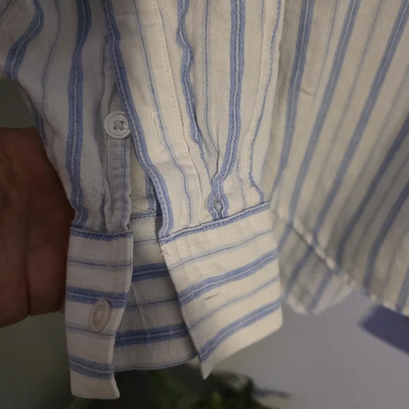 Wilfred Blue and White Striped Casual Button-Down Shirt - Picture 5 of 9